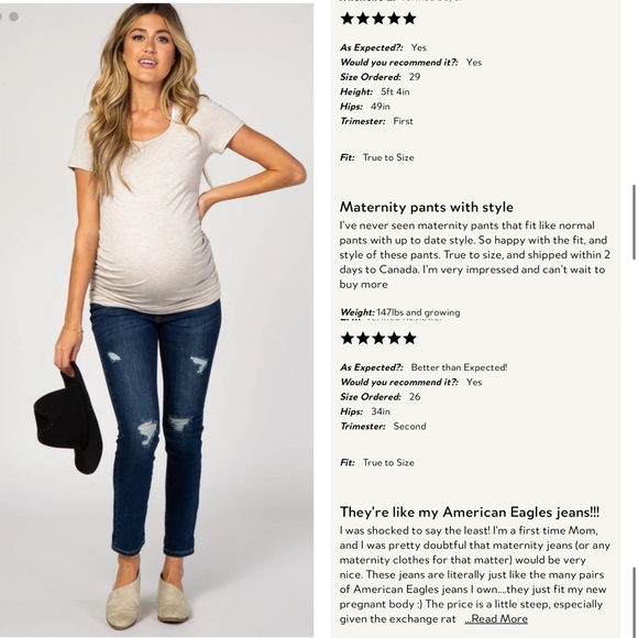 PinkBlush Dark Wash Distressed Maternity Full Panel Skinny Jeans - Picture 3 of 10